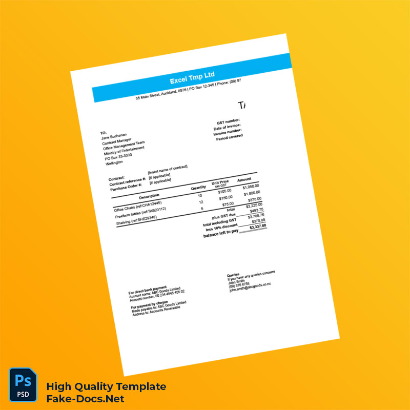 New Zealand Excel Tmp Ltd Invoice Template in Word and PDF formats 2 page New Zealand Excel Tmp Ltd Invoice Template in Word and PDF formats 2 page