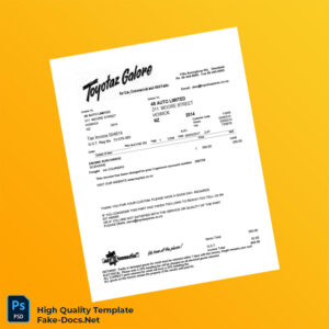 New Zealand Toyota Spares Invoice Template in Word and PDF formats New Zealand Toyota Spares Invoice Template in Word and PDF formats