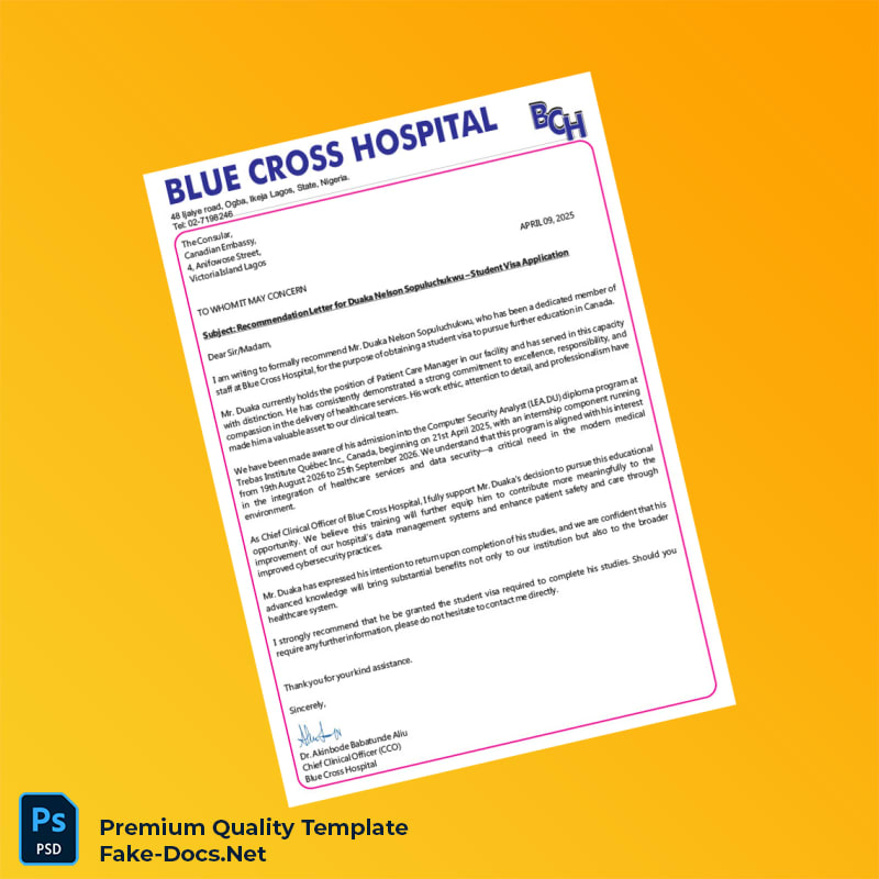Nigeria Blue Cross Hospital Employment Verification Letter Template (Word & PDF) 8 page Nigeria Blue Cross Hospital Employment Verification Letter Template (Word & PDF) 8 page