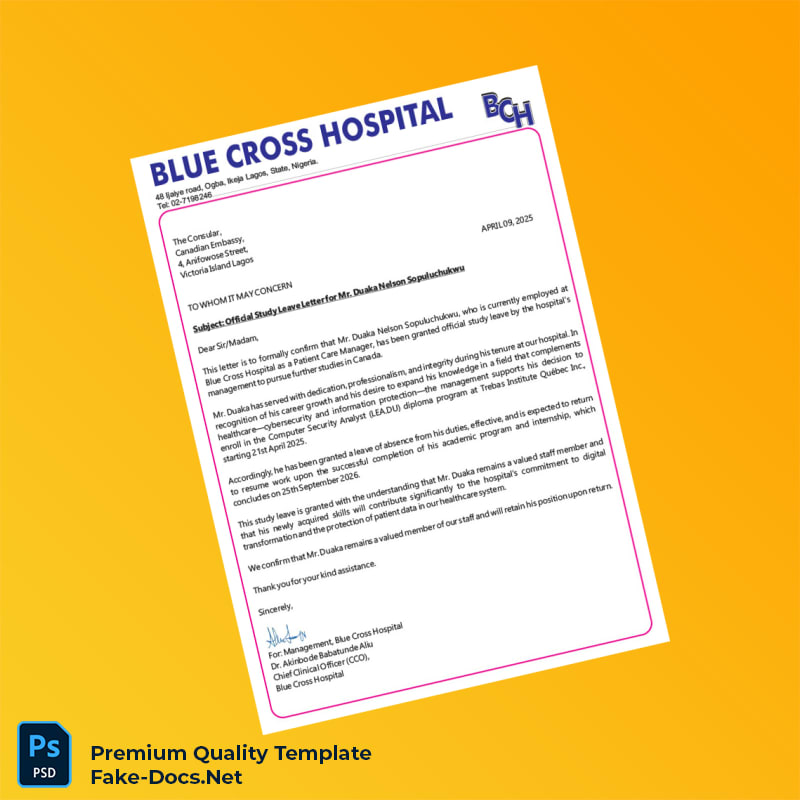 Nigeria Blue Cross Hospital Employment Verification Letter Template (Word & PDF) 8 page Nigeria Blue Cross Hospital Employment Verification Letter Template (Word & PDF) 8 page