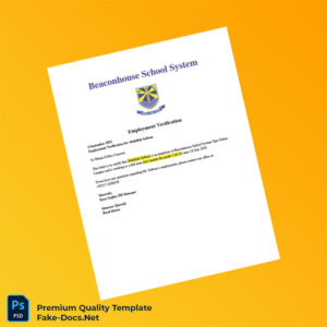 Pakistan Beaconhouse School System Employment Verification Letter Template (Word & PDF)