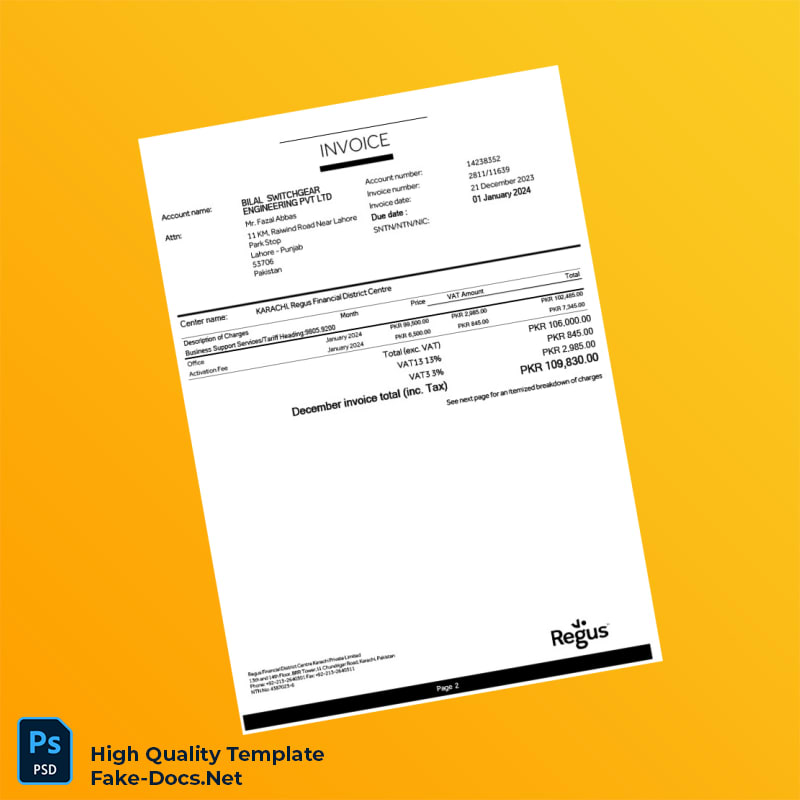 Pakistan Bilal Switchgear Engineering Pvt Ltd Invoice Template in Word and PDF formats 4 page Pakistan Bilal Switchgear Engineering Pvt Ltd Invoice Template in Word and PDF formats 4 page