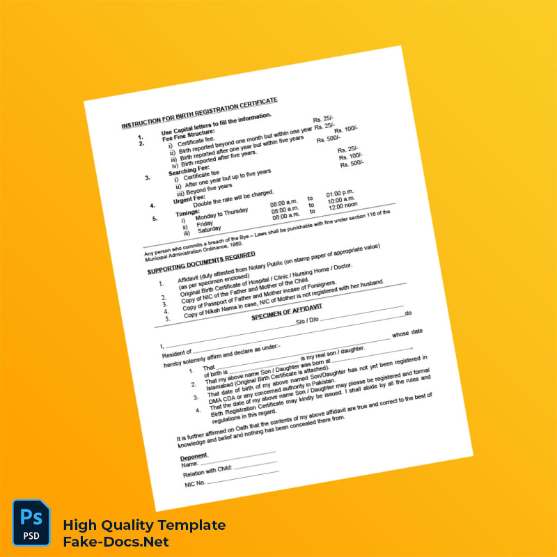 Pakistan Capital Development Authority Editable Birth Registration Application Template in Word and PDF formats 3 page Pakistan Capital Development Authority Editable Birth Registration Application Template in Word and PDF formats 3 page