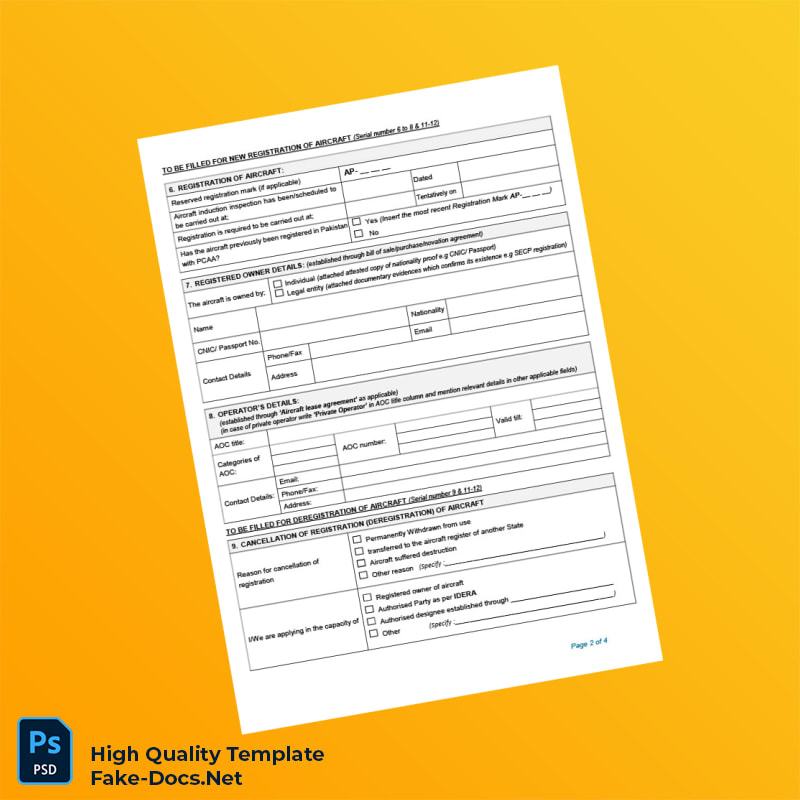 Pakistan Civil Aviation Authority Application for Certificate of Registration Cancellation Change of Registration Details Templa 4 page Pakistan Civil Aviation Authority Application for Certificate of Registration Cancellation Change of Registration Details Templa 4 page