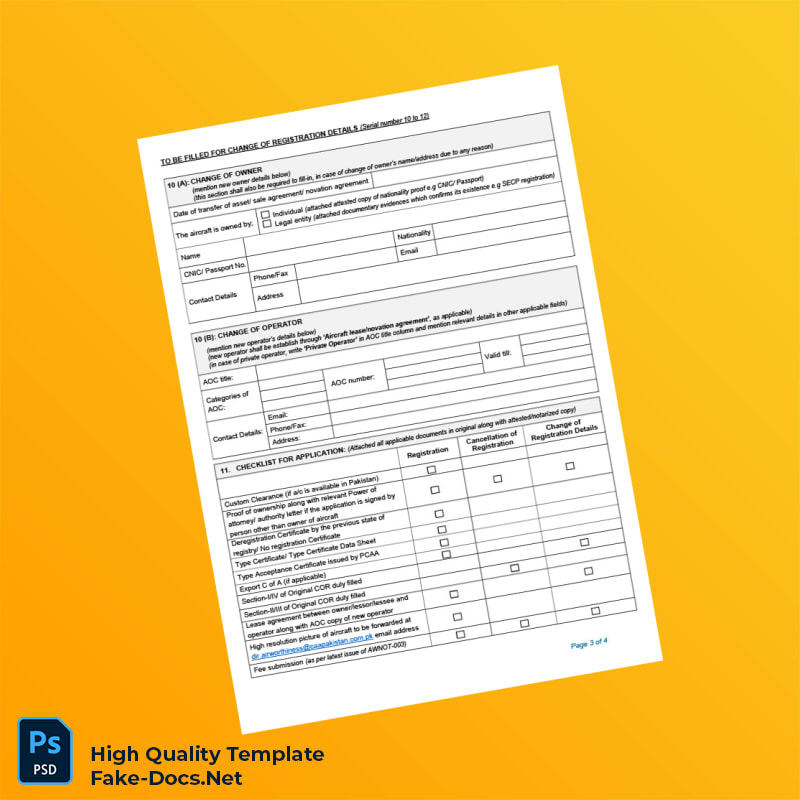 Pakistan Civil Aviation Authority Application for Certificate of Registration Cancellation Change of Registration Details Templa 4 page Pakistan Civil Aviation Authority Application for Certificate of Registration Cancellation Change of Registration Details Templa 4 page