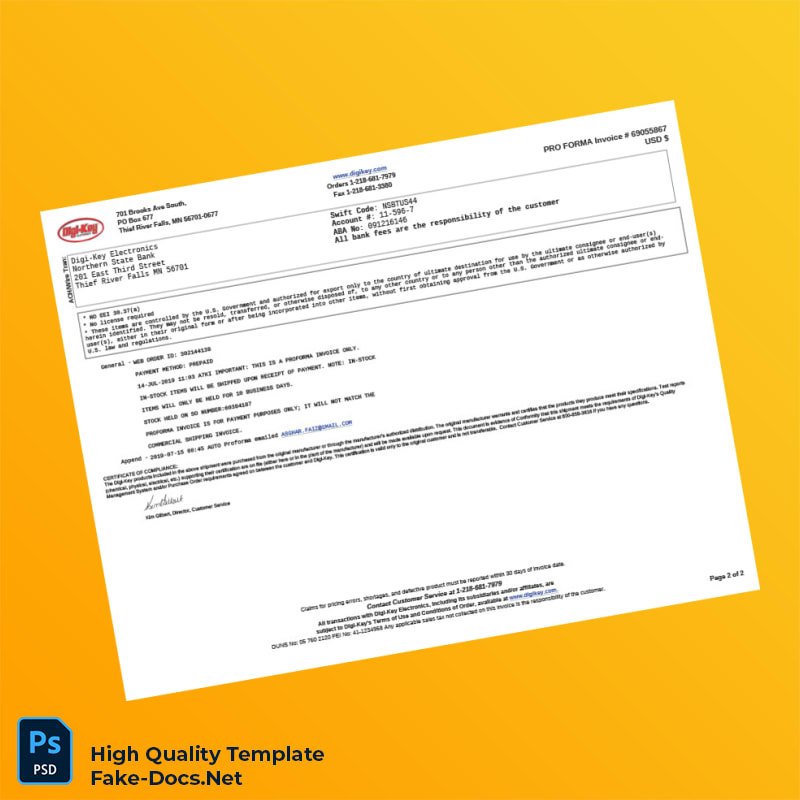 Pakistan Digi-Key Electronics Pro Forma Invoice Template in Word and PDF formats 2 page Pakistan Digi-Key Electronics Pro Forma Invoice Template in Word and PDF formats 2 page