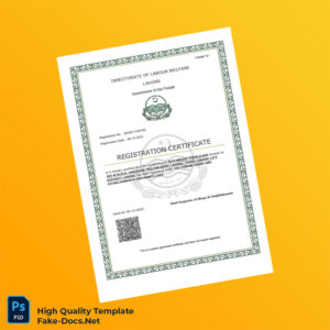 Pakistan Directorate of Labour Welfare Registration Certificate Template in Word and PDF formats Pakistan Directorate of Labour Welfare Registration Certificate Template in Word and PDF formats