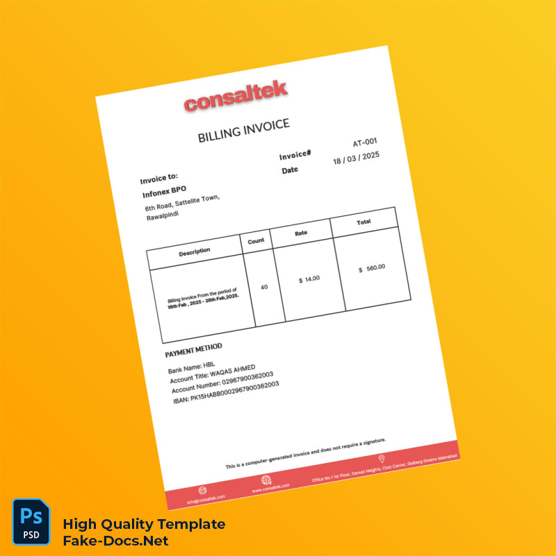Pakistan Infonex BPO Invoice Template in Word and PDF formats Pakistan Infonex BPO Invoice Template in Word and PDF formats