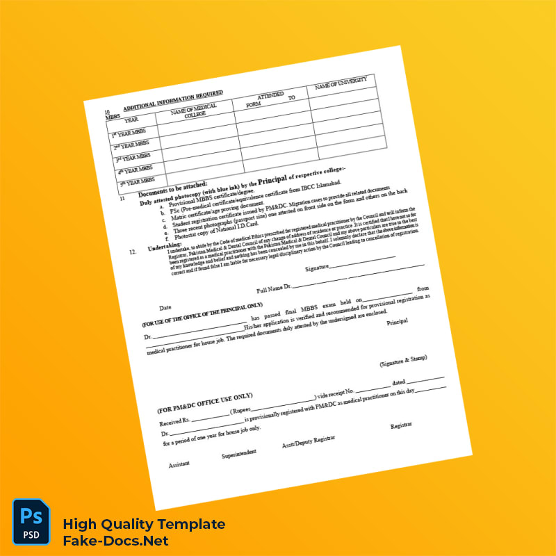 Pakistan Medical Dental Council Provisional Registration Certificate Template in Word and PDF formats 3 page Pakistan Medical Dental Council Provisional Registration Certificate Template in Word and PDF formats 3 page