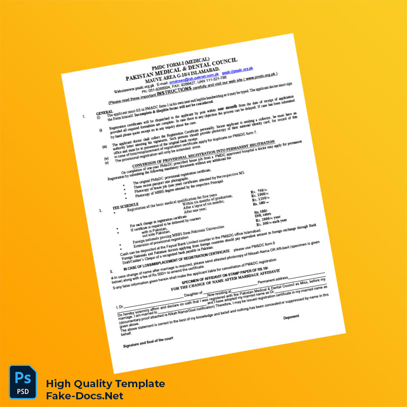 Pakistan Medical Dental Council Provisional Registration Certificate Template in Word and PDF formats 3 page Pakistan Medical Dental Council Provisional Registration Certificate Template in Word and PDF formats 3 page