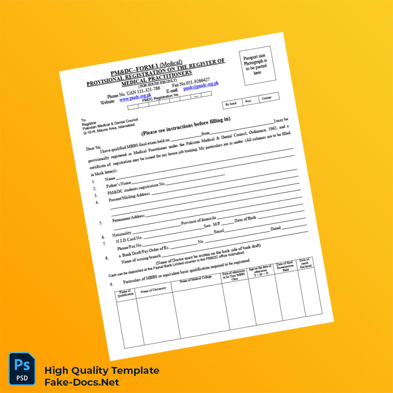 Pakistan Medical Dental Council Provisional Registration Certificate Template in Word and PDF formats 3 page Pakistan Medical Dental Council Provisional Registration Certificate Template in Word and PDF formats 3 page