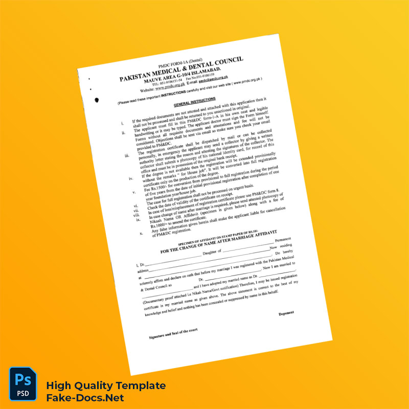Pakistan Medical and Dental Council Registration Certificate Template in Word and PDF formats 2 page Pakistan Medical and Dental Council Registration Certificate Template in Word and PDF formats 2 page