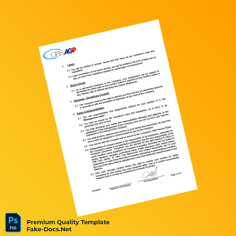 Pakistan OBS AGP Employment Verification Letter Template (Word & PDF) 7 page Pakistan OBS AGP Employment Verification Letter Template (Word & PDF) 7 page