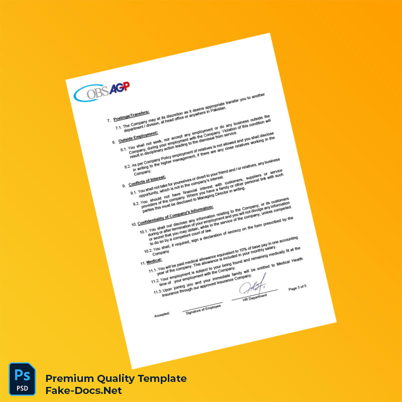 Pakistan OBS AGP Employment Verification Letter Template (Word & PDF) 7 page Pakistan OBS AGP Employment Verification Letter Template (Word & PDF) 7 page