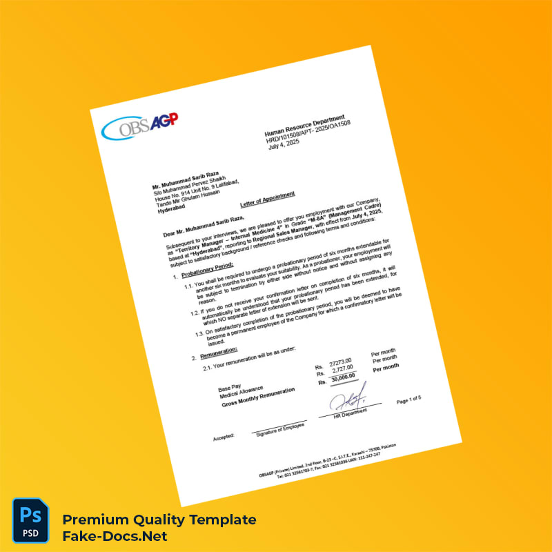 Pakistan OBS AGP Employment Verification Letter Template (Word & PDF) 7 page Pakistan OBS AGP Employment Verification Letter Template (Word & PDF) 7 page