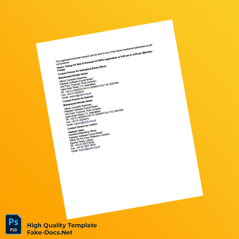 Pakistan Pakistan Software Export Board Business Registration Certificate Template in Word and PDF formats 3 page Pakistan Pakistan Software Export Board Business Registration Certificate Template in Word and PDF formats 3 page