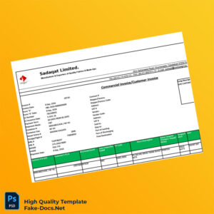 Pakistan Sadaqat Limited Commercial Invoice Template in Word and PDF formats 6 page Pakistan Sadaqat Limited Commercial Invoice Template in Word and PDF formats 6 page