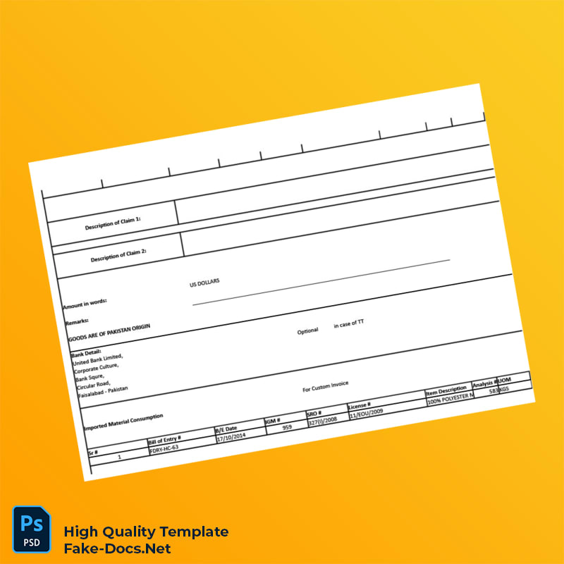 Pakistan Sadaqat Limited Commercial Invoice Template in Word and PDF formats 6 page Pakistan Sadaqat Limited Commercial Invoice Template in Word and PDF formats 6 page