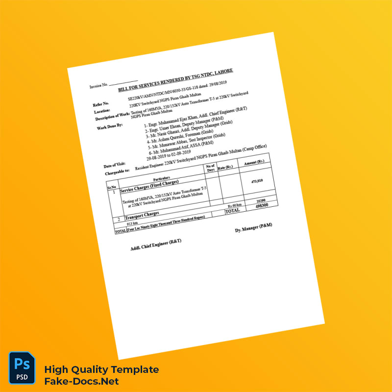 Pakistan TSG NTDC Invoice Template in Word and PDF formats 3 page Pakistan TSG NTDC Invoice Template in Word and PDF formats 3 page