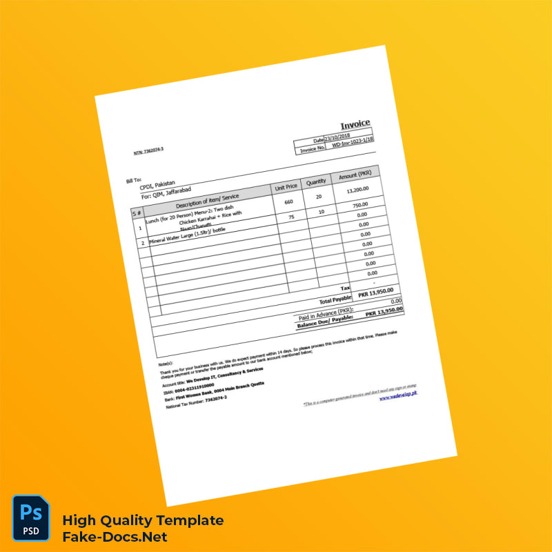 Pakistan We Develop IT Invoice Template in Word and PDF formats 2 page Pakistan We Develop IT Invoice Template in Word and PDF formats 2 page