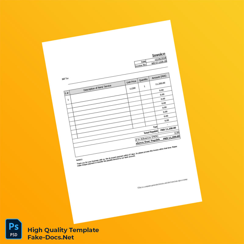 Pakistan We Develop IT Invoice Template in Word and PDF formats 2 page Pakistan We Develop IT Invoice Template in Word and PDF formats 2 page