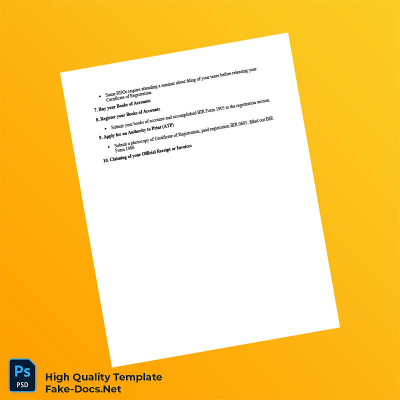 Philippines BIR Registration Certificate Template in Word and PDF formats 2 page Philippines BIR Registration Certificate Template in Word and PDF formats 2 page