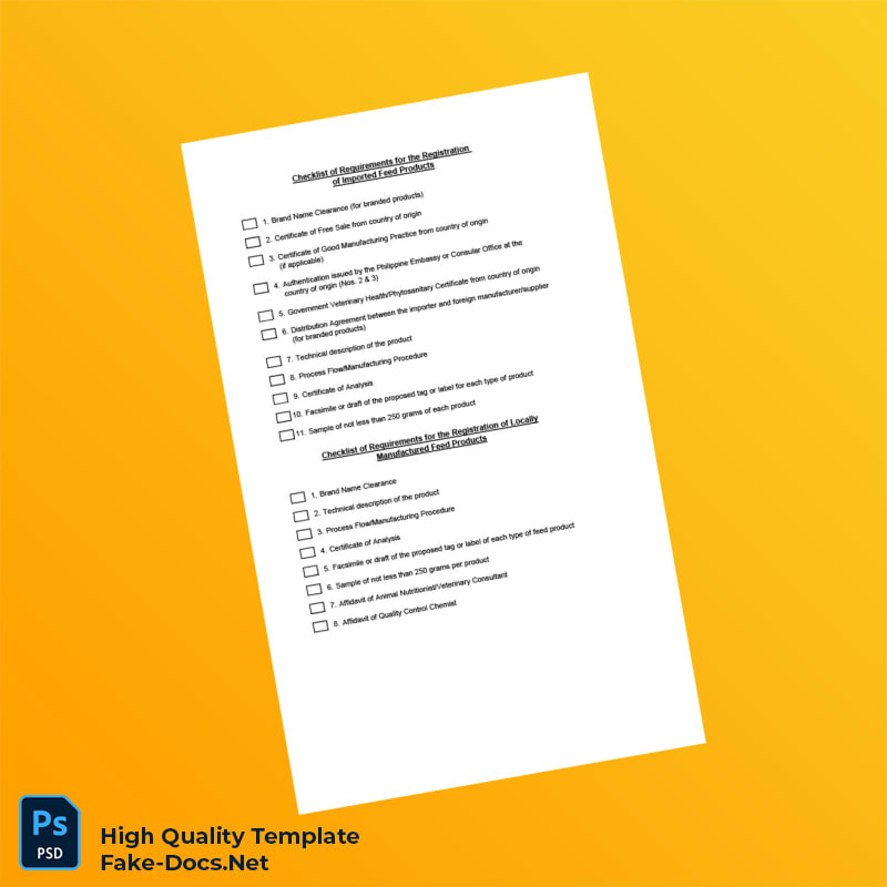 Philippines Bureau of Animal Industry Feed Product Registration Certificate Template in Word and PDF formats 2 page Philippines Bureau of Animal Industry Feed Product Registration Certificate Template in Word and PDF formats 2 page
