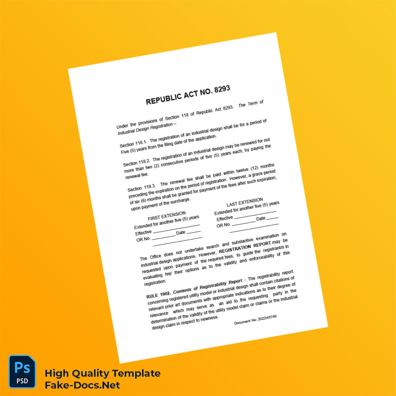 Philippines Bureau of Patents Industrial Design Registration Certificate Template in Word and PDF formats 5 page Philippines Bureau of Patents Industrial Design Registration Certificate Template in Word and PDF formats 5 page