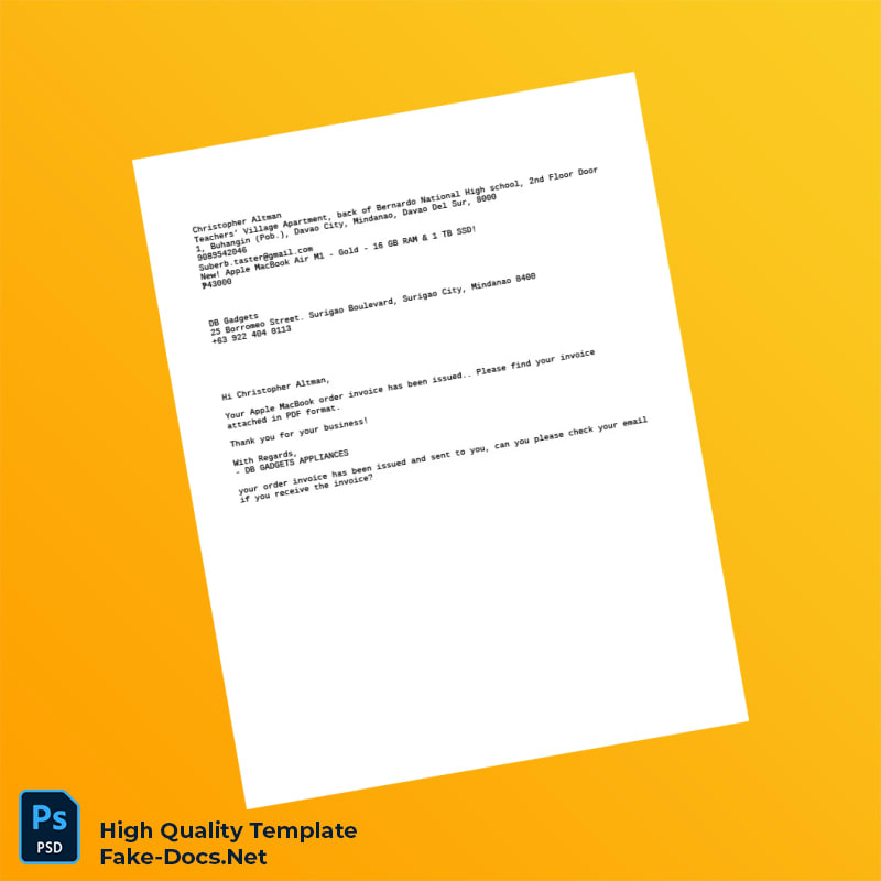 Philippines DB Gadgets Invoice Template in Word and PDF formats Philippines DB Gadgets Invoice Template in Word and PDF formats