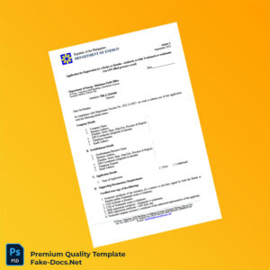 Philippines Department of Energy Registration Certificate Template (Word & PDF) 2 page