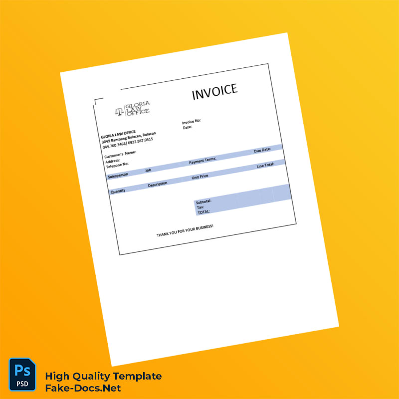 Philippines Gloria Law Office Invoice Template in Word and PDF formats Philippines Gloria Law Office Invoice Template in Word and PDF formats