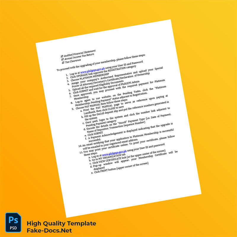 Philippines PhilGEPS Certificate of Registration Template in Word and PDF formats 2 page Philippines PhilGEPS Certificate of Registration Template in Word and PDF formats 2 page