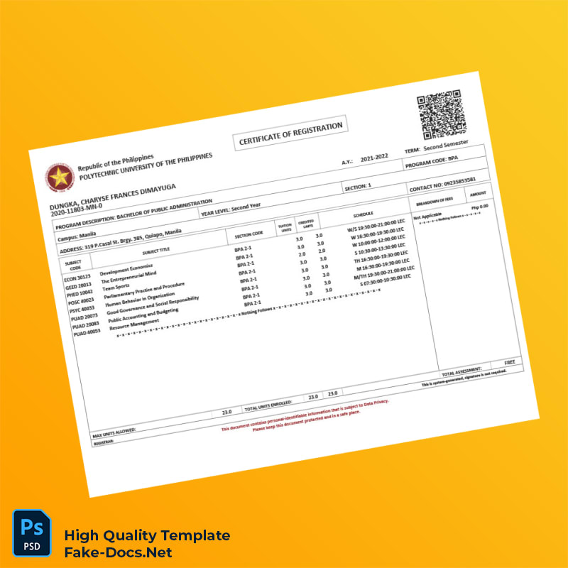 Philippines Polytechnic University Registration Certificate Template in Word and PDF formats Philippines Polytechnic University Registration Certificate Template in Word and PDF formats