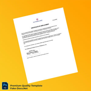 Philippines Sutherland Global Services Employment Certificate Template (Word & PDF) 2 page