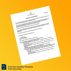 Philippines Sutherland Global Services Employment Verification Letter Template (Word & PDF) 2 page
