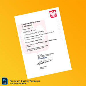 Poland Securities and Investments Commission Business Registration Certificate Template (Word & PDF)