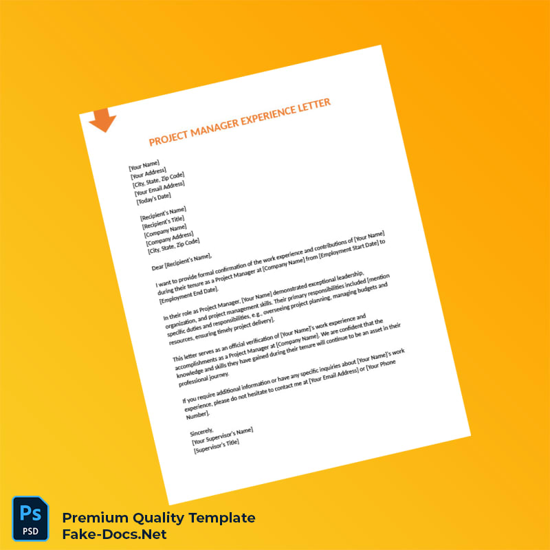 Project Manager Experience Letter Template (Word & PDF) Project Manager Experience Letter Template (Word & PDF)