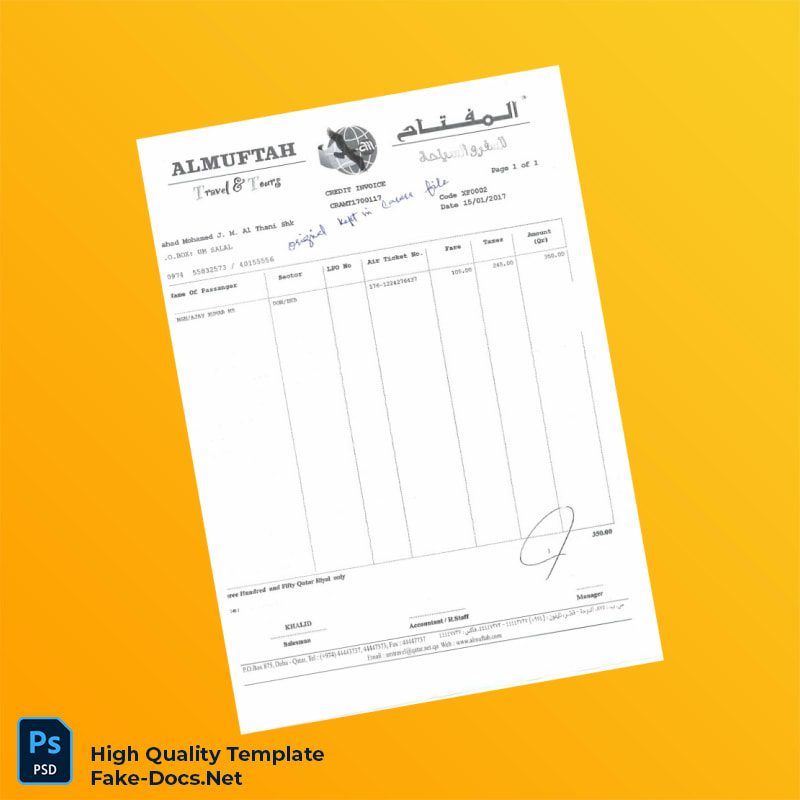 Qatar Almuftah Travel Invoice Template in Word and PDF formats 6 page Qatar Almuftah Travel Invoice Template in Word and PDF formats 6 page