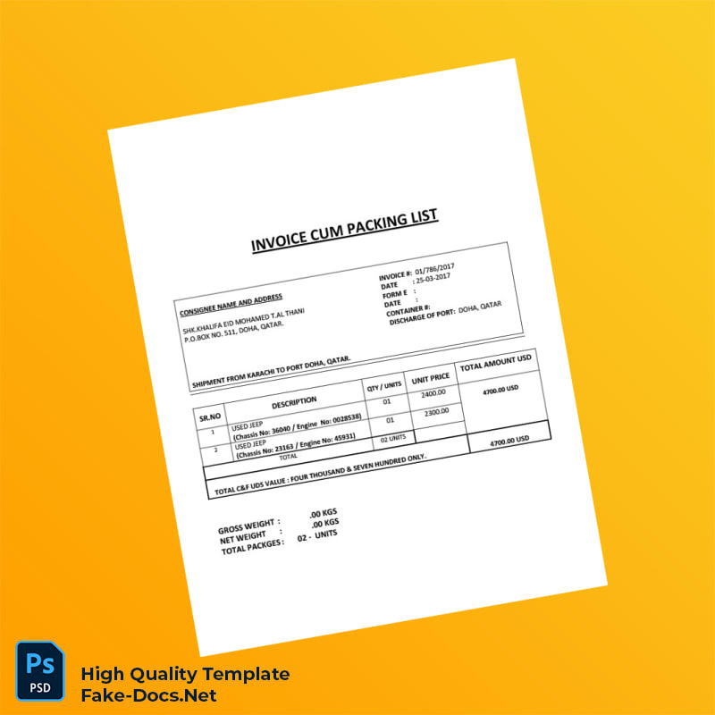 Qatar SHK – Khalifa Eid Mohamed T Al Thani Invoice Template in Word and PDF formats Qatar SHK – Khalifa Eid Mohamed T Al Thani Invoice Template in Word and PDF formats