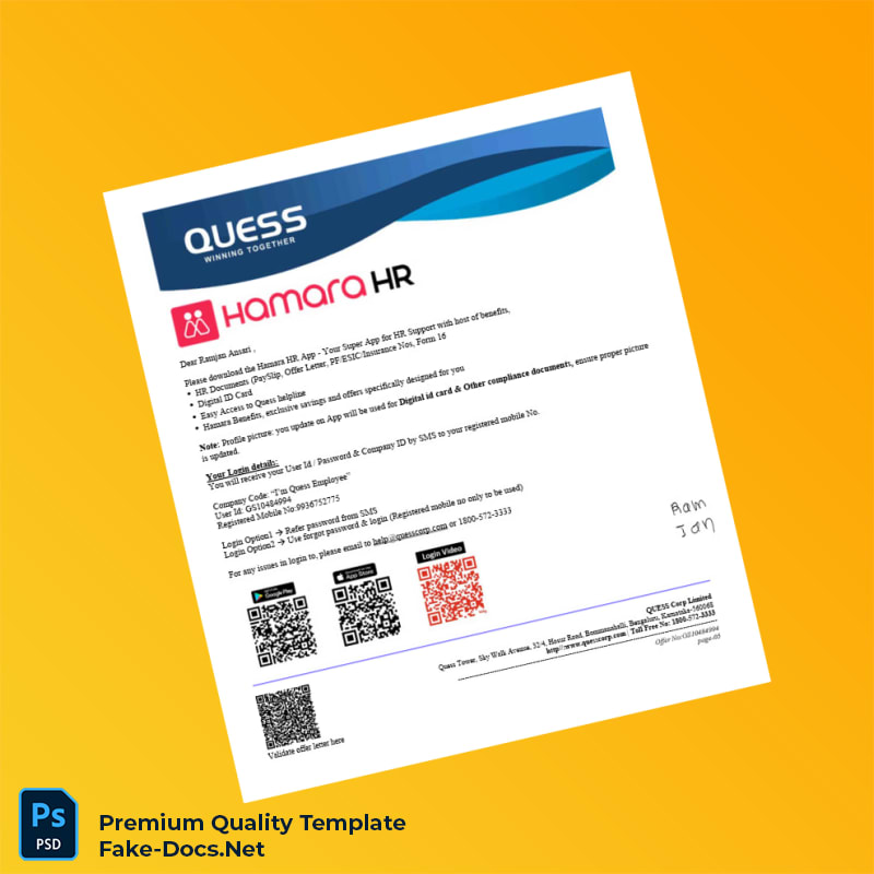 Quess Corporation Employment Verification Letter Template (Word & PDF) 5 page Quess Corporation Employment Verification Letter Template (Word & PDF) 5 page