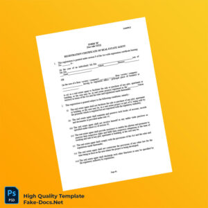 Registration Certificate of Real Estate Agent Template in Word and PDF formats 2 page