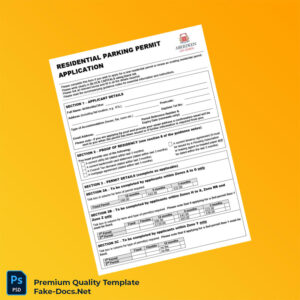 Residential Parking Permit Application Form Template (Word & PDF) 2 page