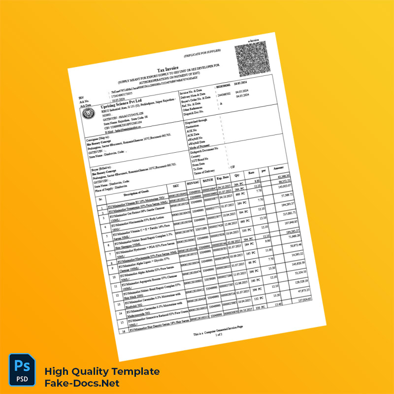 Romania Uprising Science Pvt Ltd Tax Invoice Template in Word and PDF formats 8 page Romania Uprising Science Pvt Ltd Tax Invoice Template in Word and PDF formats 8 page
