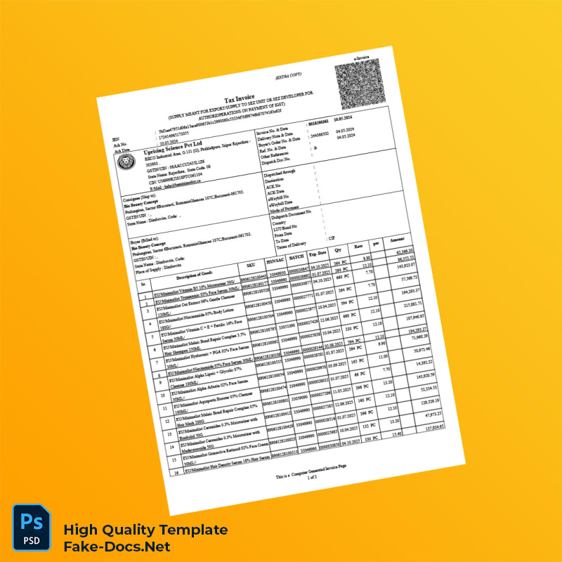 Romania Uprising Science Pvt Ltd Tax Invoice Template in Word and PDF formats 8 page Romania Uprising Science Pvt Ltd Tax Invoice Template in Word and PDF formats 8 page