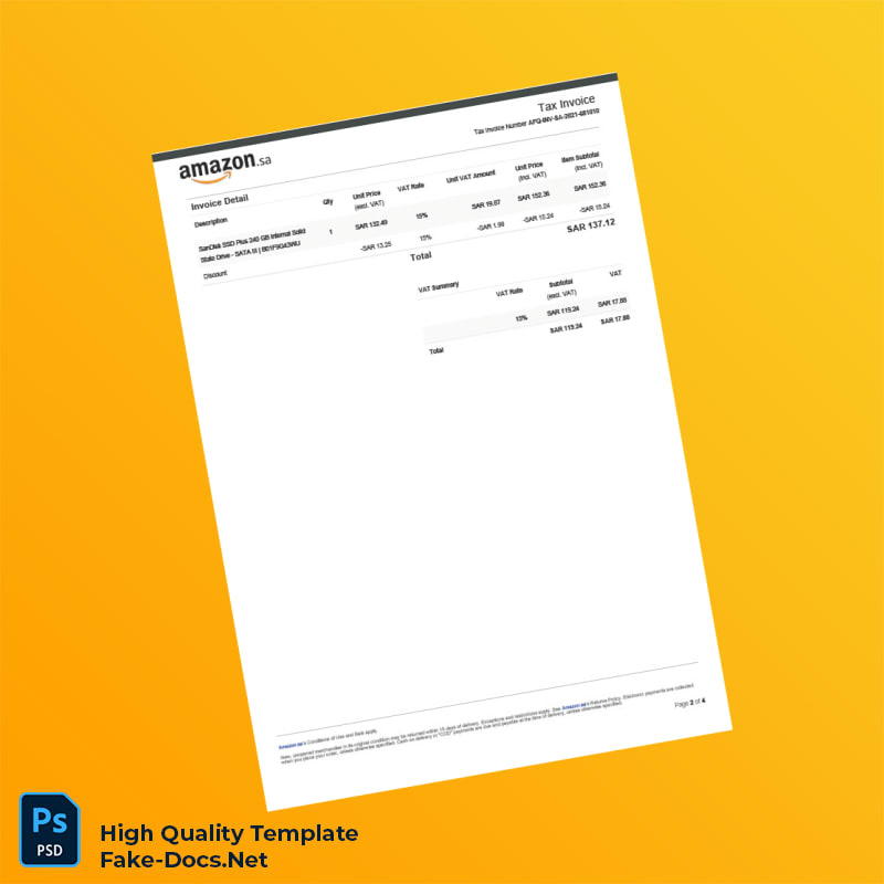 Saudi Arabia Afaq Qtech General Trading LLC Tax Invoice Template in Word and PDF formats 4 page Saudi Arabia Afaq Qtech General Trading LLC Tax Invoice Template in Word and PDF formats 4 page