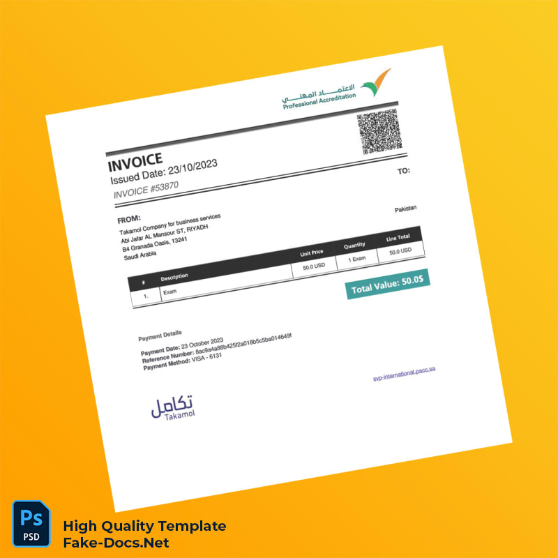Saudi Arabia Takamol Company Invoice Template in Word and PDF formats Saudi Arabia Takamol Company Invoice Template in Word and PDF formats