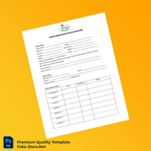 School Registration Application Form Template (Word & PDF) 2 page