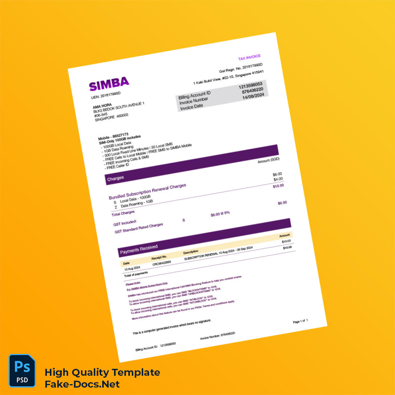 Singapore AMA HORA Invoice Template in Word and PDF formats Singapore AMA HORA Invoice Template in Word and PDF formats