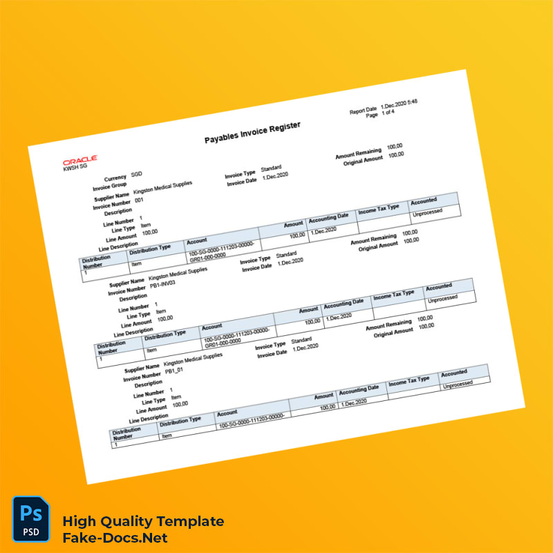 Singapore Kingston Medical Supplies Invoice Template in Word and PDF formats 5 page Singapore Kingston Medical Supplies Invoice Template in Word and PDF formats 5 page