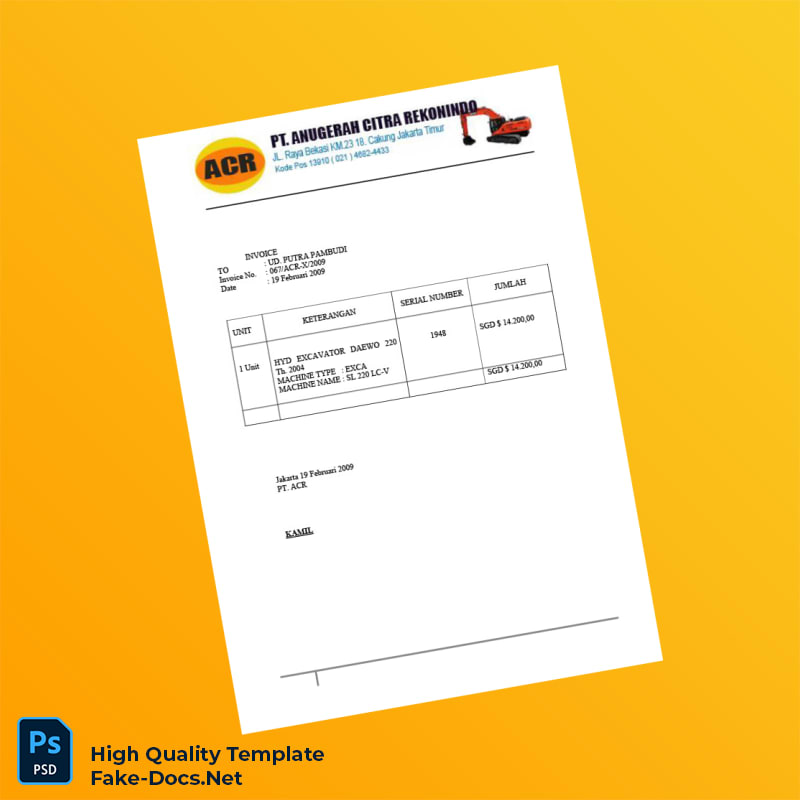 Singapore PT ACR Invoice Template in Word and PDF formats Singapore PT ACR Invoice Template in Word and PDF formats